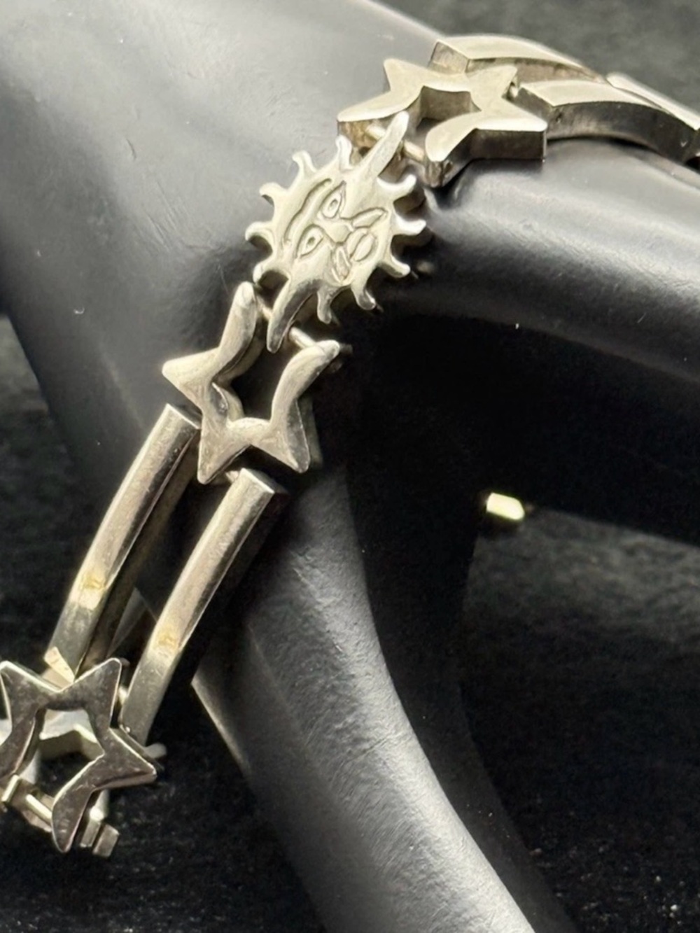 Mexico 925 Sterling Silver Sun & Star Link Bracelet 35.4g Vintage Heavy